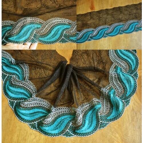 1 Meter Blue Green Flower Wedding Lace Mesh Embroidered Diy Handmade Patchwork Lace Trims Fabric 18cm Width