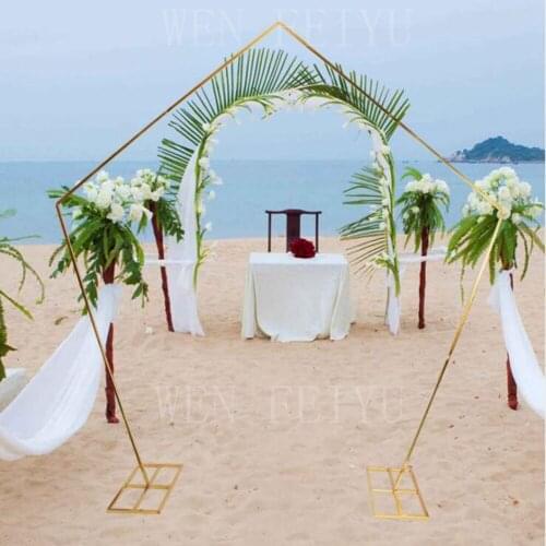 1 pcs Electroplating gold wedding props background frame wrought iron shelf flower stand Pentagonal iron arch display