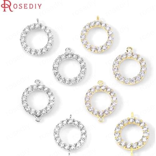 35442)6PCS 24K Gold Color Brass and Zircon Round Circle Connect Charms Pendants High Quality Diy Jewelry Findings Accessories