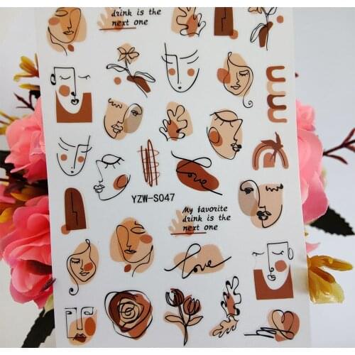 3D Nail Sticker Art Geometry Line Shy Girl Face Nails Decoraciones Letters Stickers for Manicure Designer Sliders Accesoires