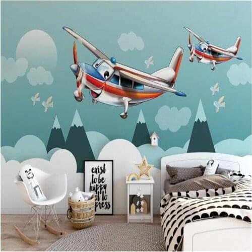 Milofi custom 3D printing mural wallpaper Nordic minimalist hand-painted cartoon airplane childrens room background wall