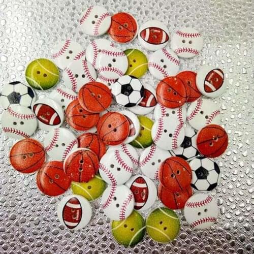 50Pcs Ball Printing 2 Holes Wooden Buttons DIY Sewing Craft Scrapbooking Decor Round Ball Print 2 Holes Mini Bag Clothes Decor