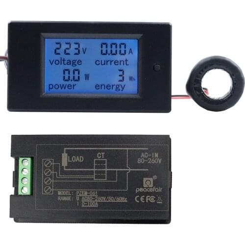 AC 80-260V Single Phase 100A Voltage Amps Energy Kwh Power Panel Meter Voltmeter Ammeter Monitor
