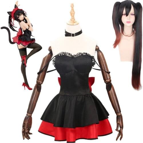 Anime! Date A Live Tokisaki Kurumi Black Cat Suit Sexy Dress Lovely Uniform Halloween Party Cosplay Costume For Women Free ship
