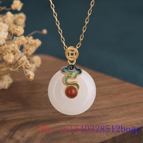 White Jade Doughnut Pendant Zircon Gemstone Jewelry Chalcedony Women Crystal 925 Silver Natural Charm Gifts Amulet Necklace