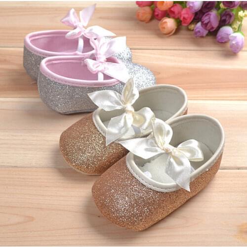 Toddler Infant Bow Gold First Walkers Soft Sole Baby Girl Shoes Anti-slip Cotton Newborn Prewalker Shoes