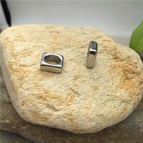 316l Stainless Steel Silver Tone 4.85mm Hole Square Spacer Metal Beads For Men Leather Bracelet DIY Jewelry Making
