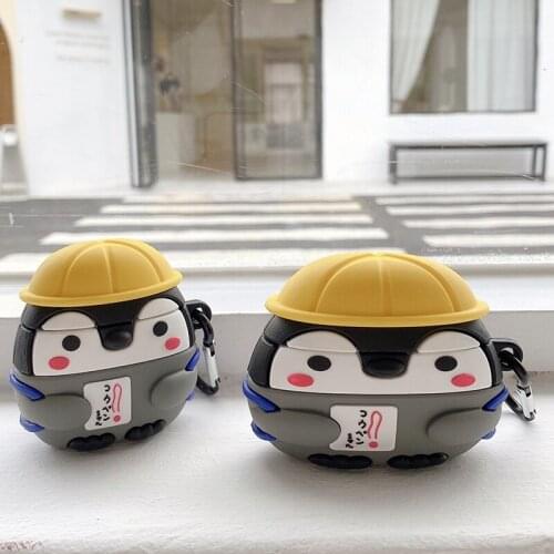 Case for Airpods 1 2 3 Penguin Cute Cartoons for Airpods Pro Case Wireless Earphone Cover Chaging Box with Keychain