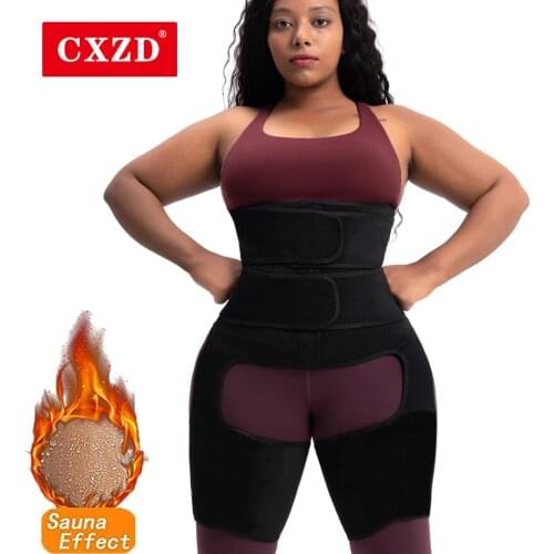CXZD 3 in 1 Neoprene Waist Corset Compress Double Belt & Thigh Trimmers Butt Lifter Shapewear Slimming Sauna Sweat Body Shapers