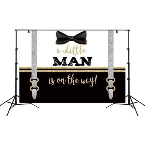 A Little Man Is On The Way Backdrop Gentle Man Themed Baby Shower Party Banners Photo Background Cake Table Poster Wall Decors