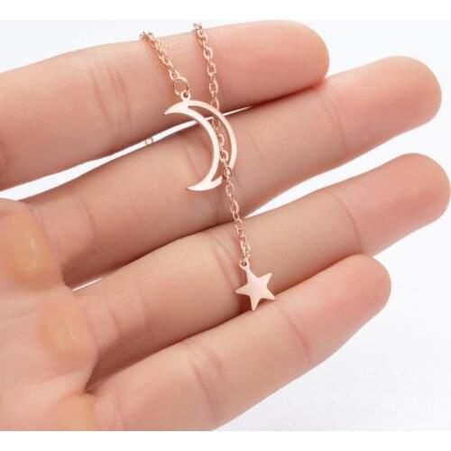 Dainty Half Moon Necklaces Rose Gold/ Gold / Silver Color Korean Fashion Moon Star Necklaces Adjustable Chain Lover Gifts
