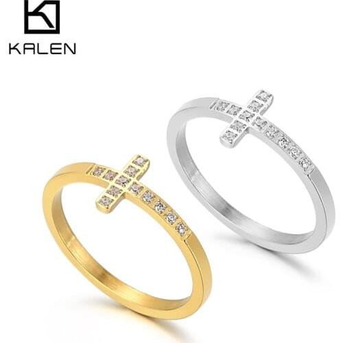Kaken Exquisite Cross Ring for Women Eternity Christian AAA Zirconia Ring New Fashion Stainless Steel Ring Party Gifts Jewelry