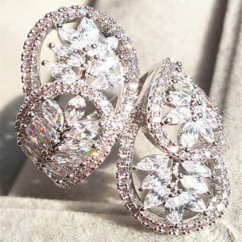 New Shiny White Leaf Jewelry Women Wedding Gift Ring Size 6-10 Gift Luxury Engagement Bridal Wedding Jewelly