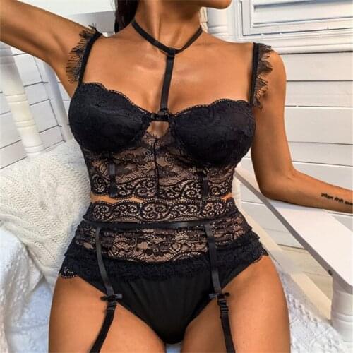 Women Sexy Lace Lingerie Set Strapless Hollowed Out Slim Fit V-neck Underwear Bra Panties Woman sexy Set Female Exotic Apparel