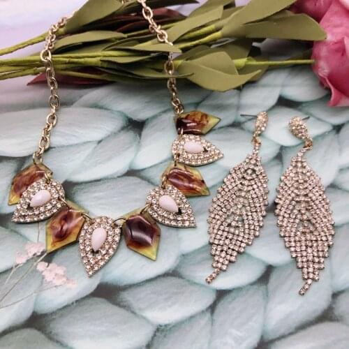 Brown Charm Rhinestones Necklace Jewelry Long Elegant Banquet Collar Choker Accessory