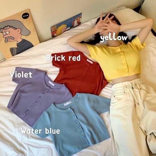 Summer Women Short Sleeve T-shirt Casual Knitted Short Crop Top