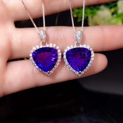 Love heart Amethyst Pendant Natural Real Amethyst necklace Solid S925 Sterling Silver For Women Colour Gem Stone Fine Jewelry