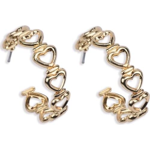 Fashion Gold Silver Color Metal Hollow Love Heart C Shape Earrings Women Punk Geometric Statement Vintage Indian Earring Jewelry