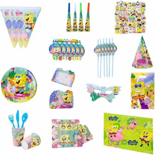Cartoon Sponge-Bob Stickers Paper Plate Birthday Party Decoration Disposable Tableware Girl Boy Baby Shower Party Supplies Kids