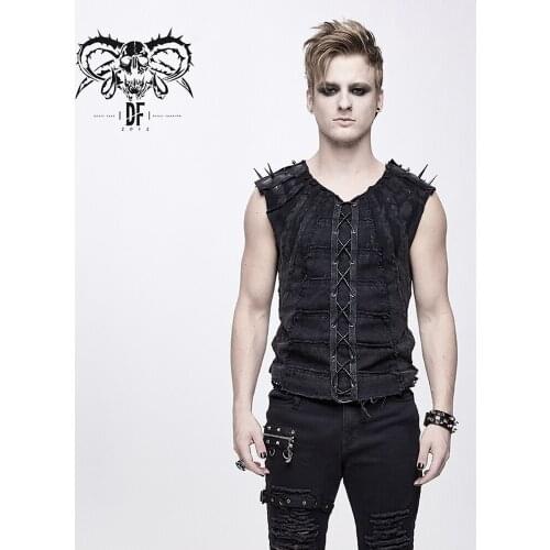 Devil Fashion Mens Punk T-shirt Daily Personality Corn Drawstring Slim Fit Stage Performance Vest