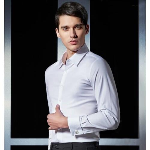 2021 New Men Dress Shirts French Cufflink High Quality Cotton Blend Long Sleeve Solid Color Mens Regular Fit Business Shirt W073