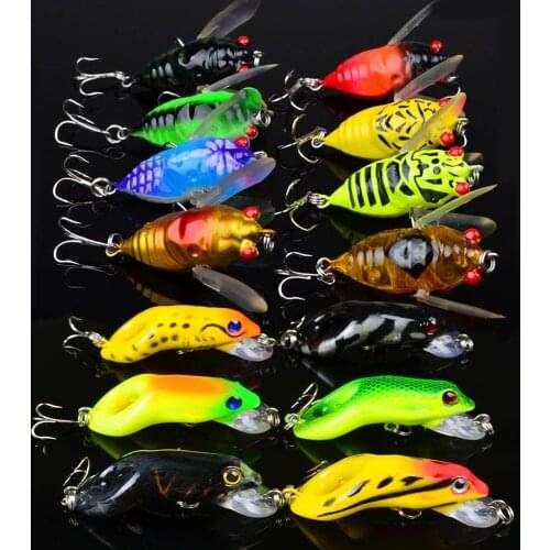 Lot 14pcs Kinds of Fishing Lure Tackle Artificial Cicada Classic Bass Wobblers CrankBaits High Carbon Treble Hooks Bait
