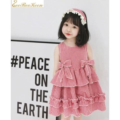 Girls Summer New Red Plaid Cute Butterfly Costume Red Lolita Dress Cotton Spanish sweet Dress Children Princess lolita dress