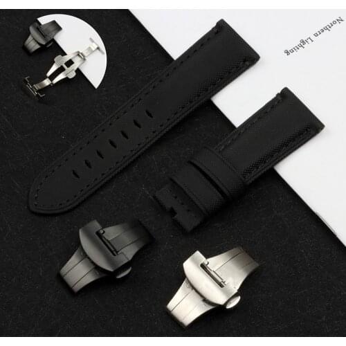 Top Grade Quality 24mm Nylon Fabric Leather Watchband Watch Wand Butterfly Buckle For Panerai Strap for PAM111/441 tools