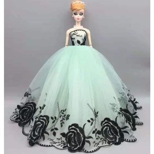 Handmade Floral Wedding Dress for Barbie Doll Outfits 1/6 BJD Clothes Princess Gown Vestidos 11.5" Dollhouse Accessory Toys Gift