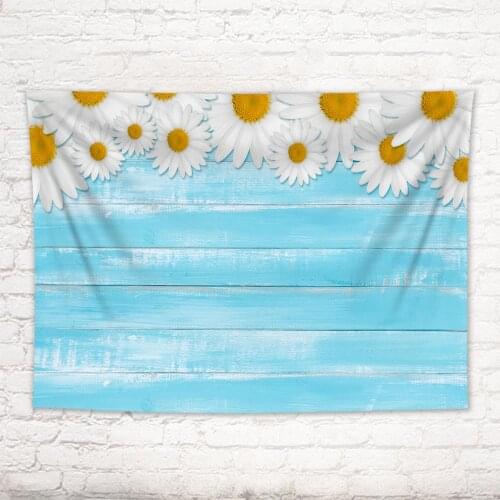 Blue Wooden Board White Flowers Tapestry Wall Hanging Polyester Wall Cloth Blanket Tapestry Living Room Home Decor Blanket
