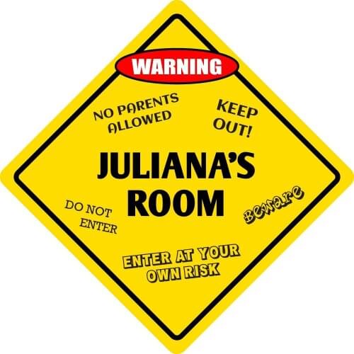 StickerPirate Julianas Room Funny Kids Room Door Warning Danger Metal Novelty Sign Aluminum