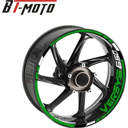 For Kawasaki Versys 650 Diamond Film Material Versys650 LOGO Wheel Tire Stickers Reflective Rim Tape Decals Front Rear Full Set