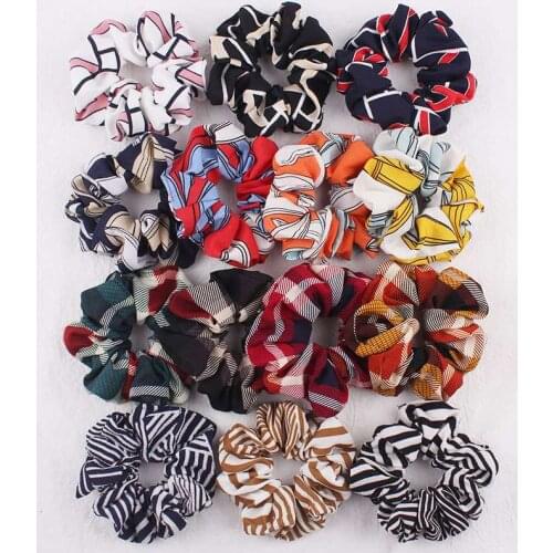 Women Girl Scrunchie Floral Hair Tie Accessories Plaid Gingham Hair band Ponytail Holder Rope scrunchy Headwear Headband FJ3364