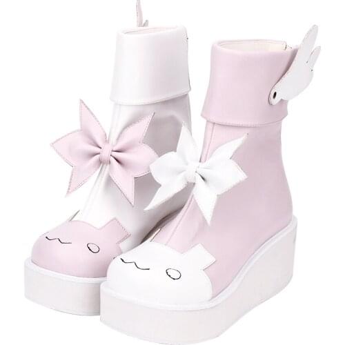 Angelic imprint Women cosplay shoes lady lolita ankle short Boots woman princess dress boots high heels pumps sweet wings 33-47