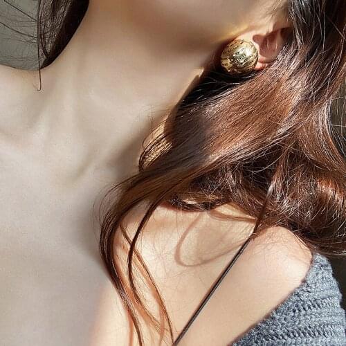 Vintage Letter Half Ball Stud Earrings for Women Hiphop Jewelry Fashion Metal Round Femme Brincos Goth Bijoux 2020 Wholesale