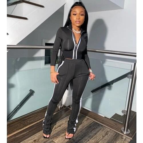 Women Tracksuits 2 Piece Set Strip Patchwork Zipper Jacket Pants Set Fashion jogging Female Matching Sets Streetwear Plus Size