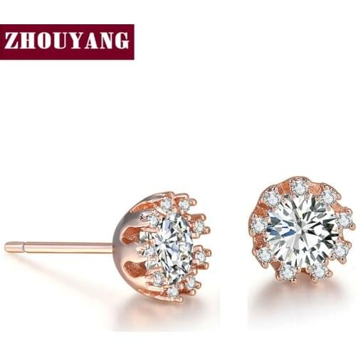 ZHOUYANG Crown princess Cubic Zirconia Rose Gold Color / Silver Color Stud Earrings Fashion Jewelry ZYE021 ZYE022