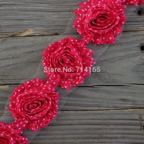 1yard DIY Dots shabby flower Chiffon Flower Shabby Rose Trim(D013)