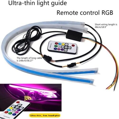 2Pcs Car Sequential Flowing RGB Daytime Running Light DRL Remote Multi Color LED Light Strip Turn Signal Lights