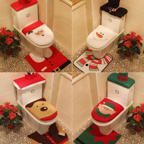 3pcs/Set Christmas Toilet Seat Cover Set Carpet Tissue Box Toilet Lid Decorated Toilet Case Bathroom Decorative Products