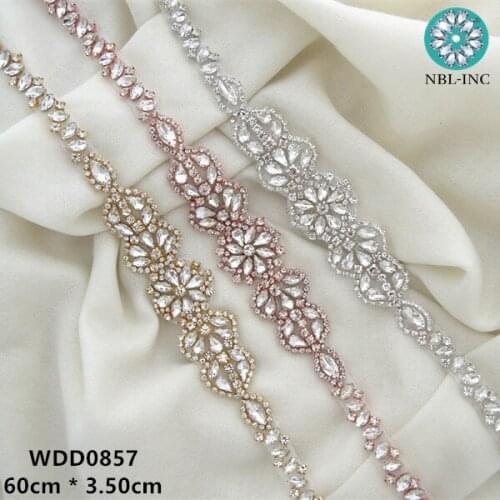 30PCS)Wholesale beaded bridal sash crystal rhinestone appliques iron on for wedding dresses DIY sash WDD0857-60cm