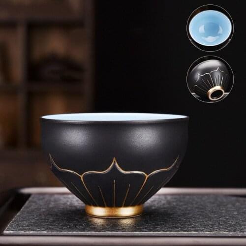 Big volume tea master cup Stoneware ceramic teacup hand-painted tea master single cup travel zen lotus tea bowl accessories