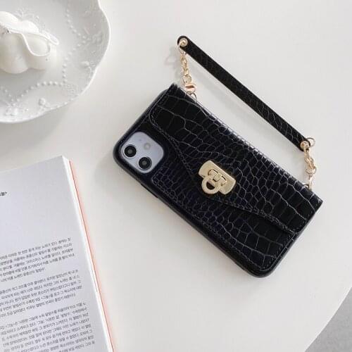 Crocodile Pattern Phone Case for iPhone 7 8 SE 2020 7P X XR XS MAX Girls Wallet Handbag for iPhone 11 12 Pro Max with Buckle