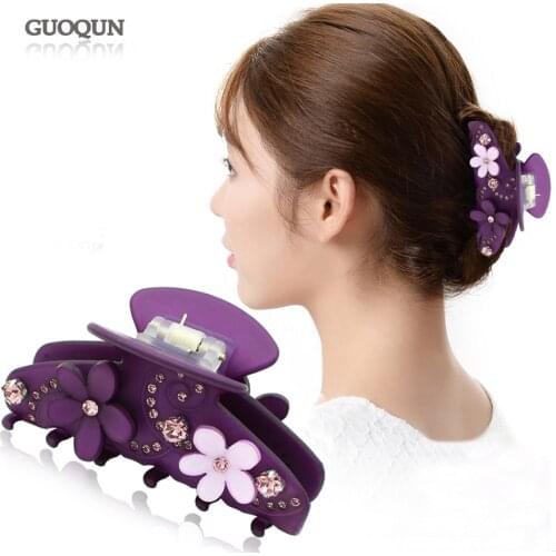 Flower Jaw Crab Hair Claw - Ponytail Hair Clip for Women Girl Cellulose Acetate Rhinestone Hair Accessories Ornament for Tiara