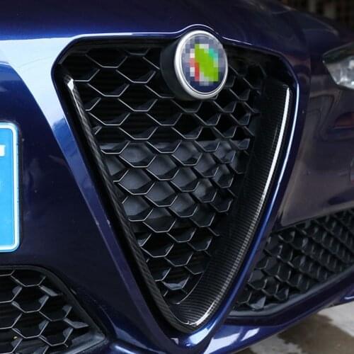 For Alfa Romeo Giulia 2017 2018 2019 Carbon Fiber Style ABS Plastic Front Grill Decoration Frame Car Accessories