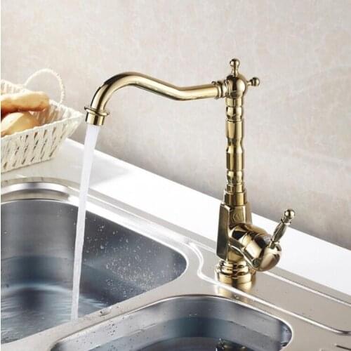 Kitchen Faucet Torneira Cozinha Lavabo gold finished Brass Water Tap Sink Basin Mixer Tap Faucet single level
