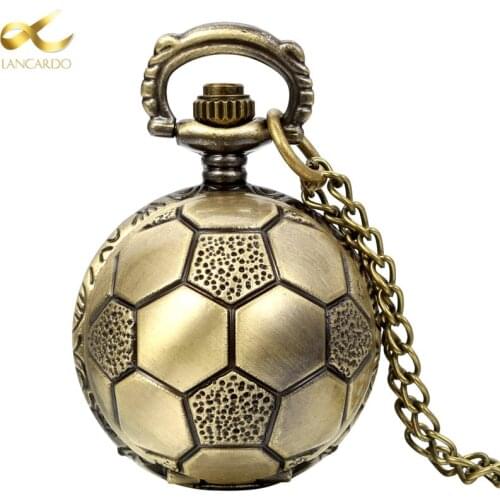 Lancardo Fashion Brown Unisex Vintage Football Pendant Antique Necklace Pocket Watch Gift High Quality Relogio De Bolso