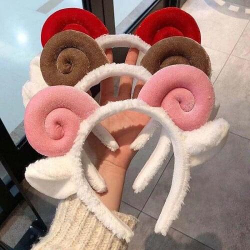 Cute Sheep Horns Hairband For Women Girls Plush Wash Face Makeup Headbands Sweet Cartoon Animals Hair Bands Hair Accessories