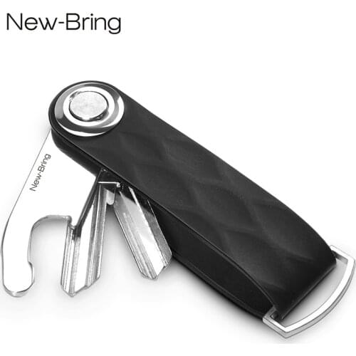 Multifunctional Tool Leather Key Holder Organizer Smart Key Wallet Keychain Metal Car Key Ring