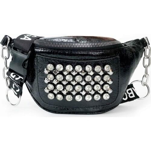 Fashion Rivets Glossy Waist Bag Female Fanny Pack Women PU Soft Leather Belt Bag Chest Bum Bag Pouch Waist Packs Bananka Pochete